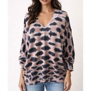 Raquel Allegra Tie Dye Cotton Cashmere Sweater Checkered Pink size 3 Large